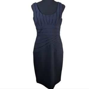 Adrianna Papell sheath ruched midi dress in navy blue in great condition. Size 8
